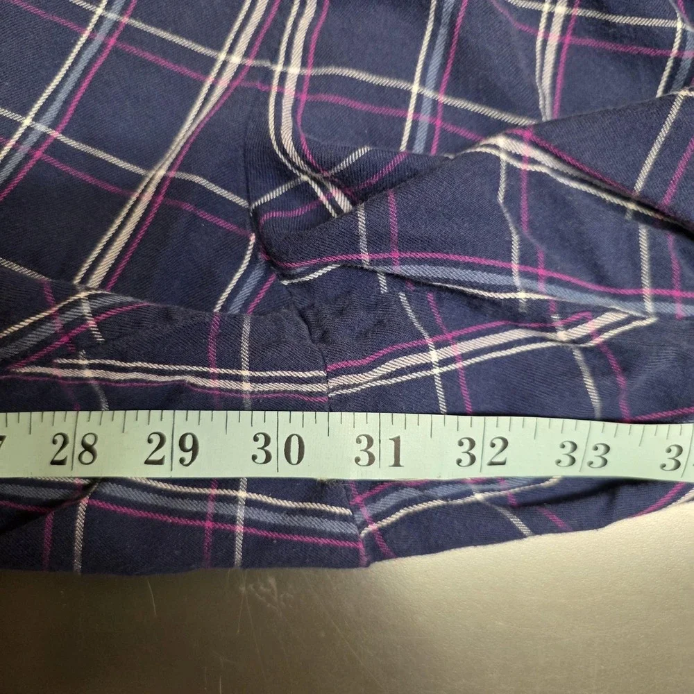 Victoria's Secret Pajama Set Women L Blue Plaid Flannel Button Up Lounge Cozy